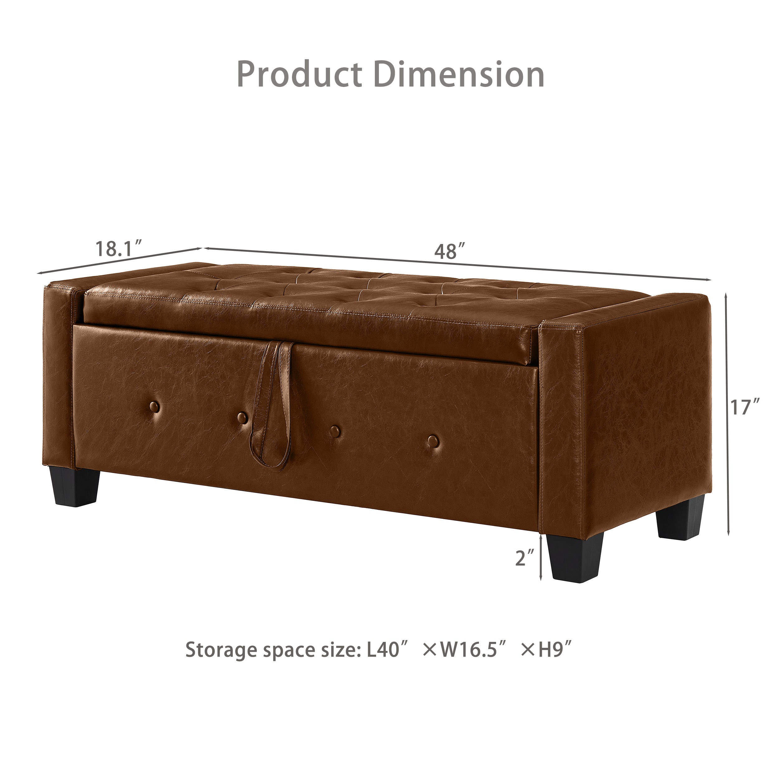 48' Ottoman Bench with Storage, Bench for Bedroom,Living Room,Hallway, Upholstered Tufted Faux Leather PU Ottoman Brown - Grand Goldman Shop