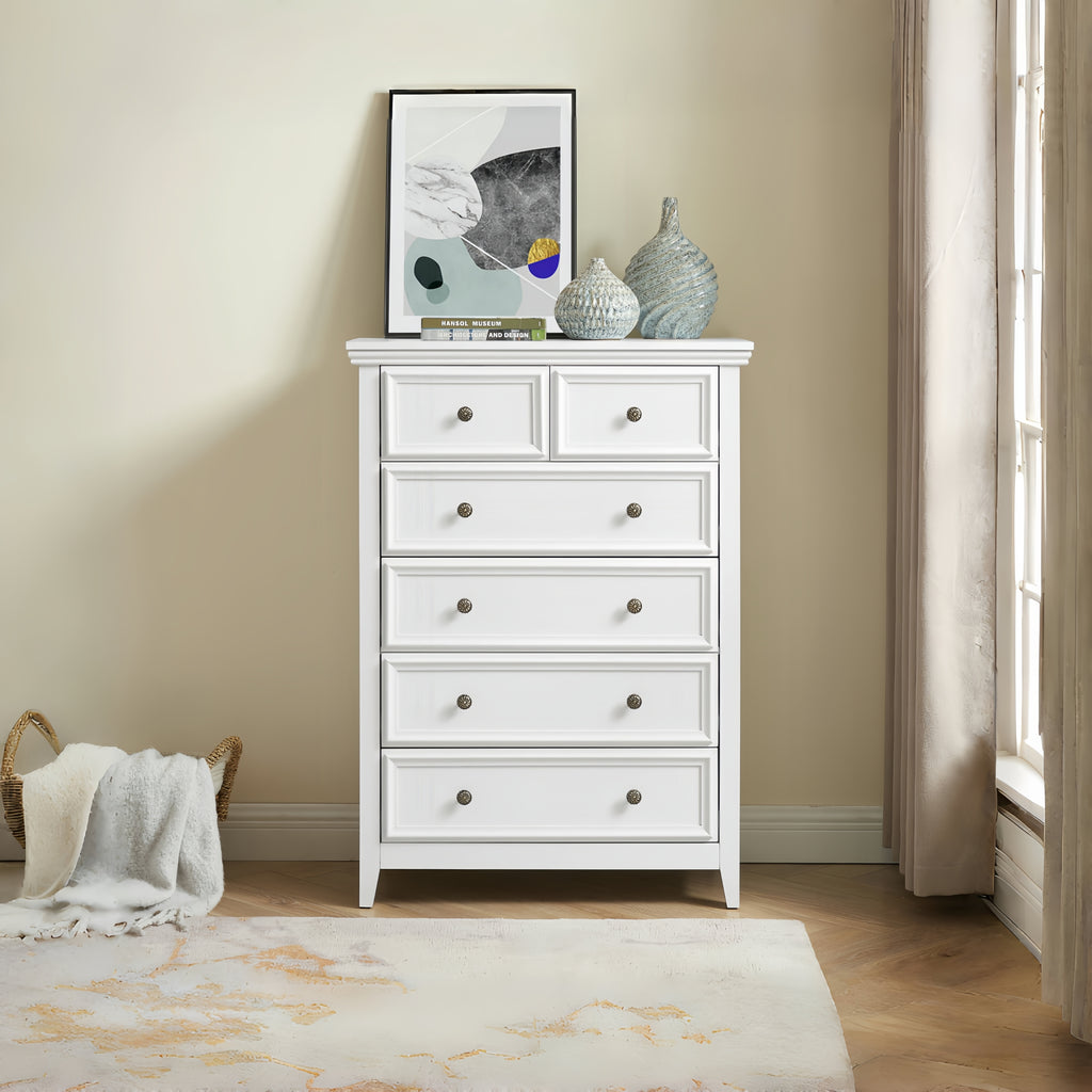 Modern 6 Drawers Dresser 6 Drawers Cabinet,Chest of Drawers Closet Organizers and Storage Clothes Storage Drawers Cabinet for Living Room, Farmhouse Dresser Organizer white - Grand Goldman Shop