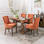 A&A Furniture,Ultra Side Dining Chair，Thickened fabric chairs with neutrally toned solid wood legs， Bronze nail head，Set of 2，Orange - Grand Goldman Shop