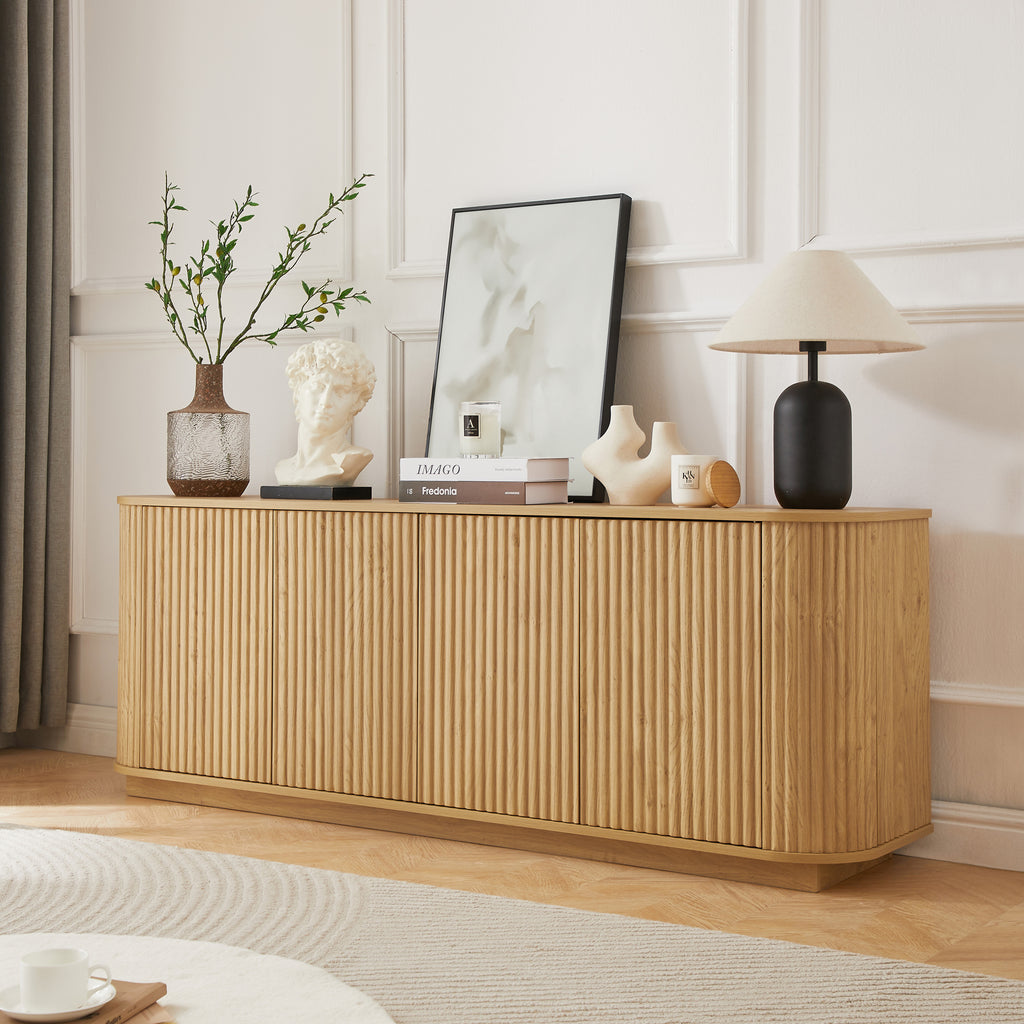 Sideboard Storage Cabinet TV Stand with wave pattern Buffet Cabinet Wooden Vertical Striped Cabinet for Kitchen/Bedroom/Entryway. Natural, 64''W x 15''D x 24''H. - Grand Goldman Shop