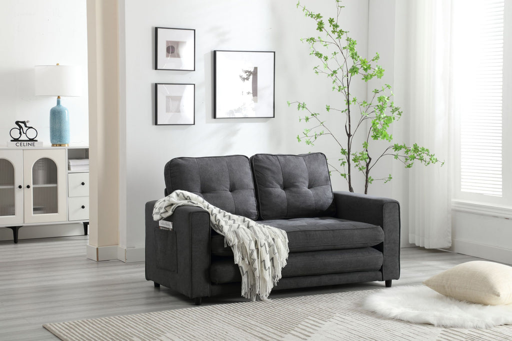 3 Fold Sofa,Convertible Futon Couch sleeper sofabed,Space saving loveseat,Pull Out Couch Bed for Living Room,Dark Gray & Light Gray & Beige,Velvet linen fabric - Grand Goldman Shop