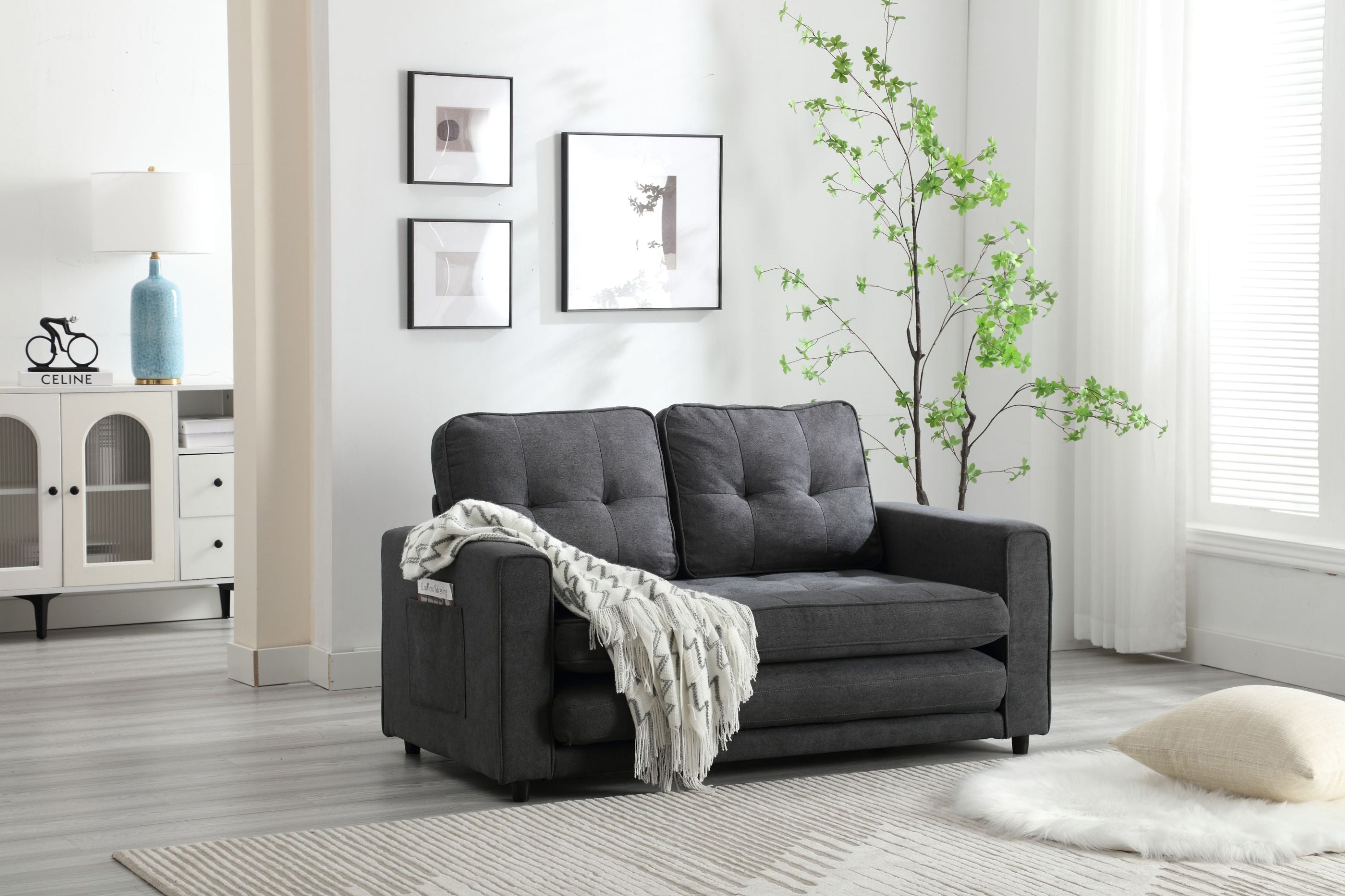 3 Fold Sofa,Convertible Futon Couch sleeper sofabed,Space saving loveseat,Pull Out Couch Bed for Living Room,Dark Gray & Light Gray & Beige,Velvet linen fabric - Grand Goldman Shop