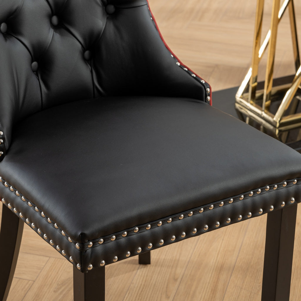 A&A Furniture, Nikki Collection Modern, High-end Tufted Solid Wood Contemporary PU and Velvet Upholstered Dining Chair with Wood Legs Nailhead Trim  2-Pcs Set, Black+WineRed, Burgundy,SW2101BW - Grand Goldman Shop