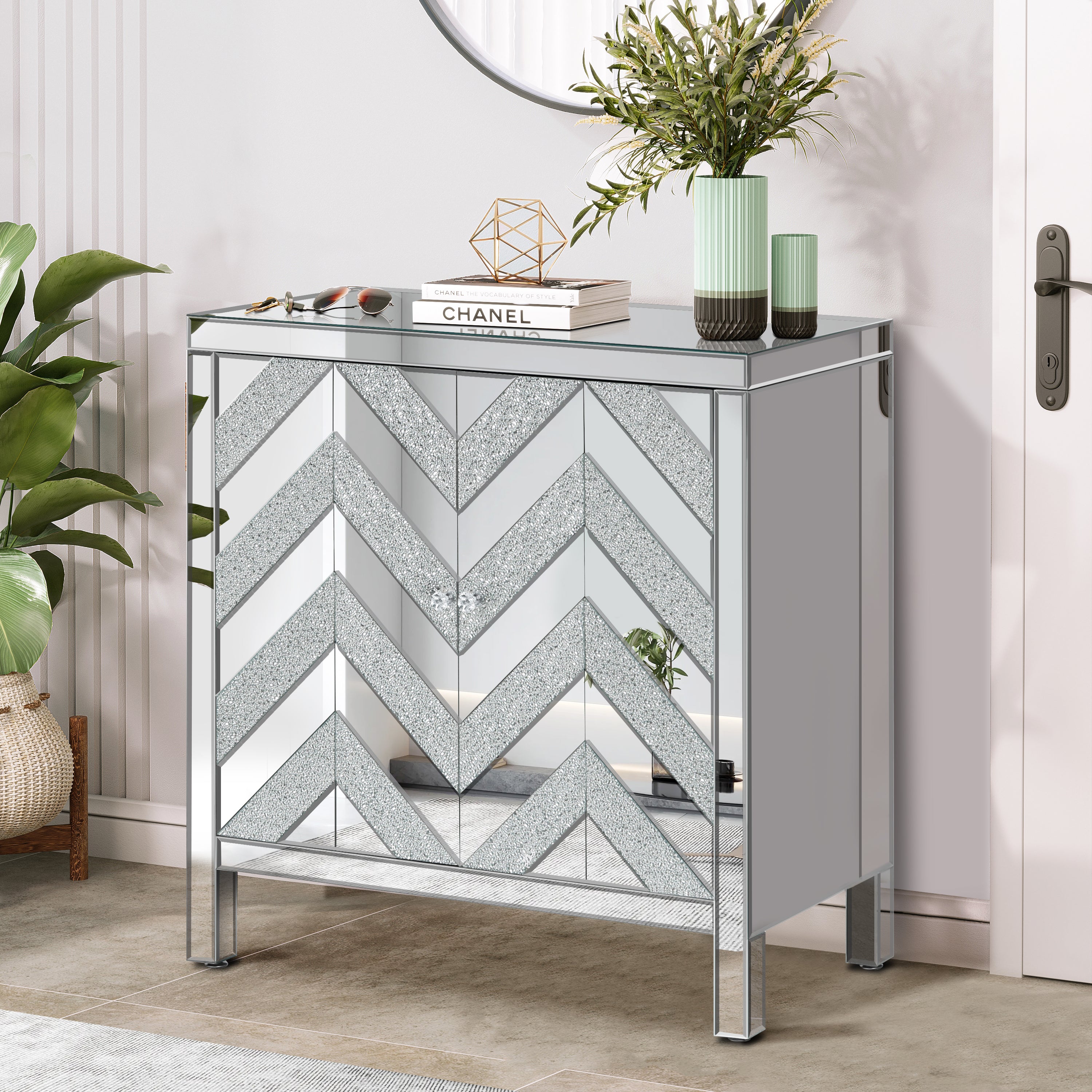 Storage Cabinet with Mirror Trim and M Shape Design Spliced Combination For Living Room, Dining Room, Entryway, Kitchen - Grand Goldman Shop