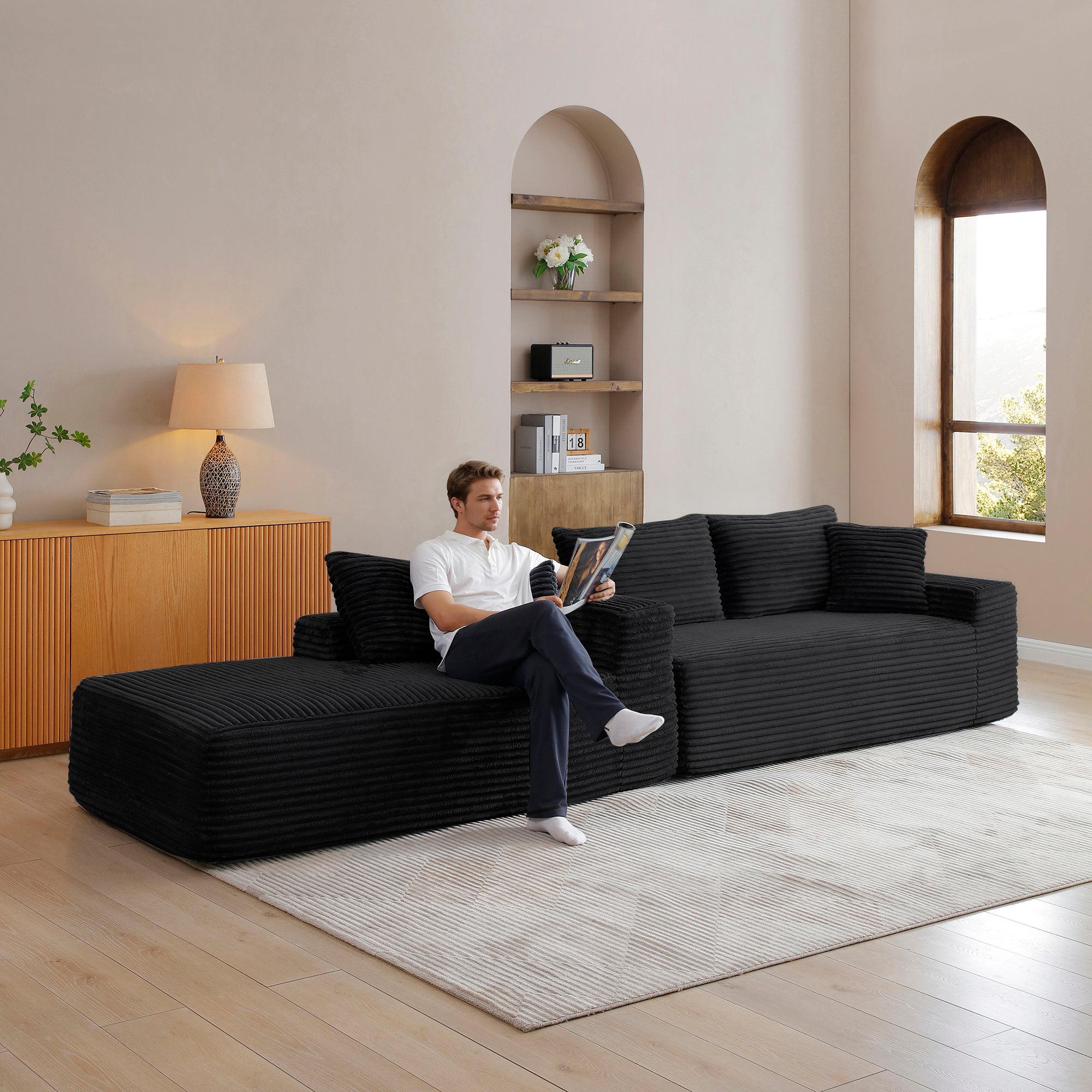 105'' Modular Sectional Sofa, Cloud Sectional Couch with Deep Seat, Modern Modular L-Shape Sofa Couch with Chaise,Upholstered Couches for Living Room Bedroom,No Assembly, (BLACK) - Grand Goldman Shop