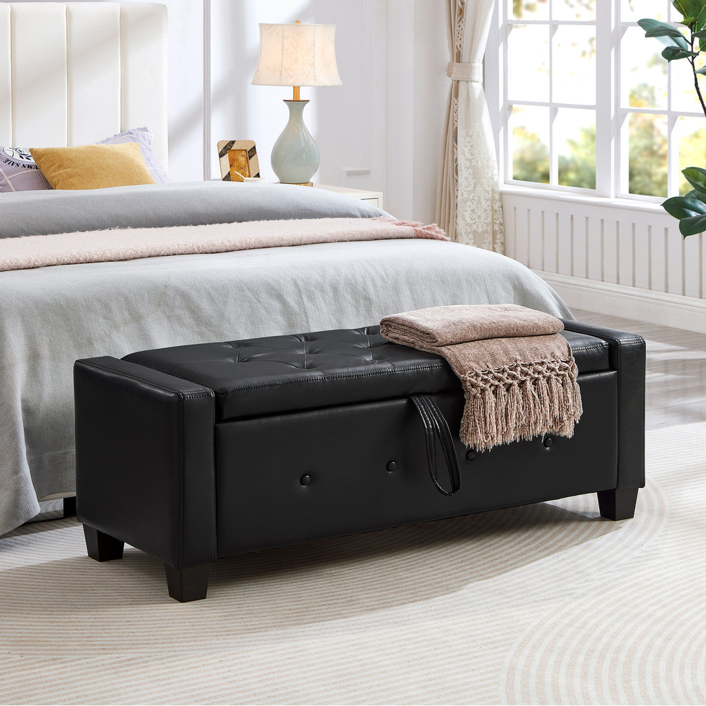 48' Ottoman Bench with Storage, Bench for Bedroom,Living Room,Hallway, Upholstered Tufted Faux Leather PU Ottoman Black - Grand Goldman Shop