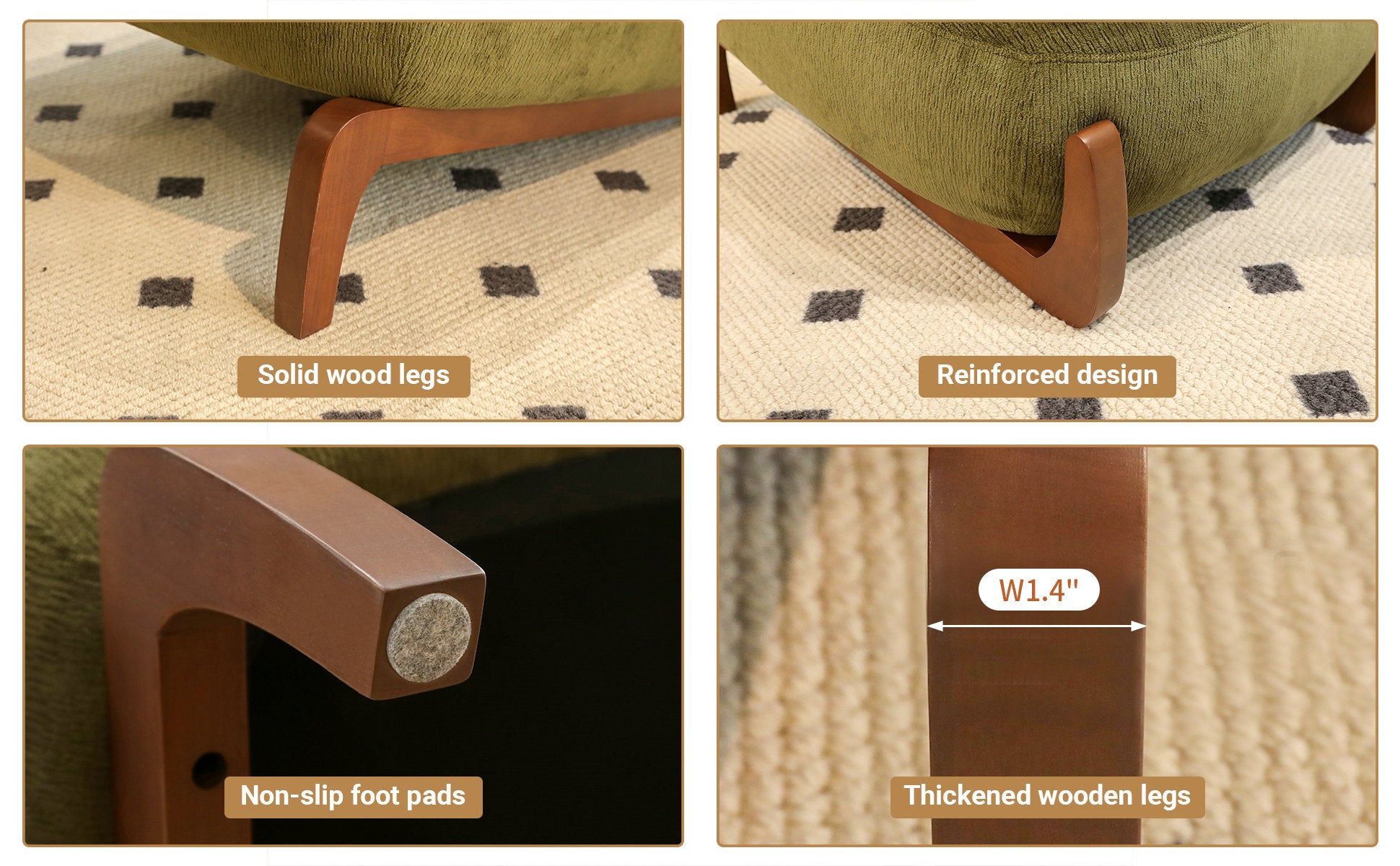 Cute Accent Chair with Solid Wood Legs, Velvet Living Room Chair with Soft Cushion, Cozy Bedroom Chair, Comfy Armless Reading Chair for Apartment, Waiting Room, Balcony (Green) - Grand Goldman Shop