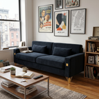FX-P18-BK(sofa)Luxury Velvet Sofa with Gold Accents - Modern 3-Seat Couch with Plush Cushions, Perfect for Living Room and Office Decor - Grand Goldman Shop