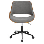 Contemporary Office Chair in Black Metal, Walnut Wood, and Grey Fabric | Premium Home Decor - Grand Goldman
