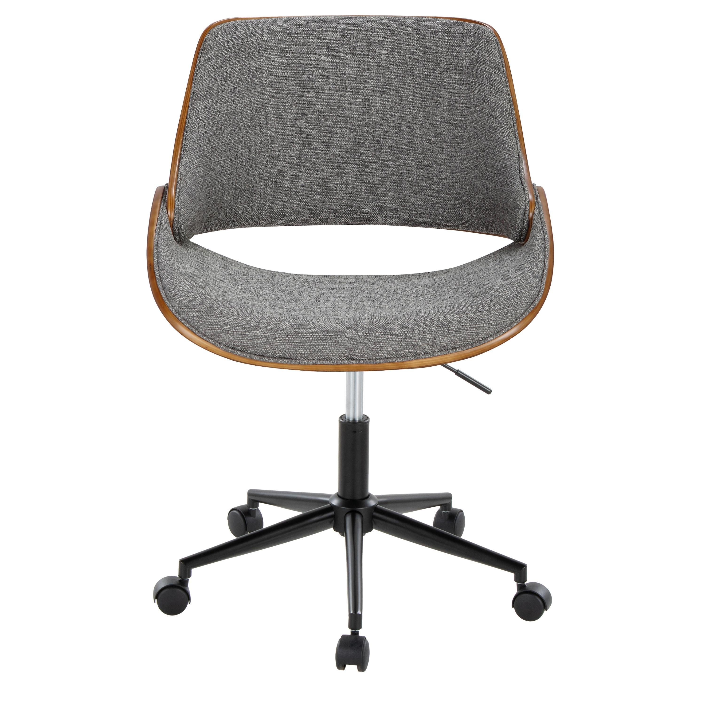 Contemporary Office Chair in Black Metal, Walnut Wood, and Grey Fabric | Premium Home Decor - Grand Goldman