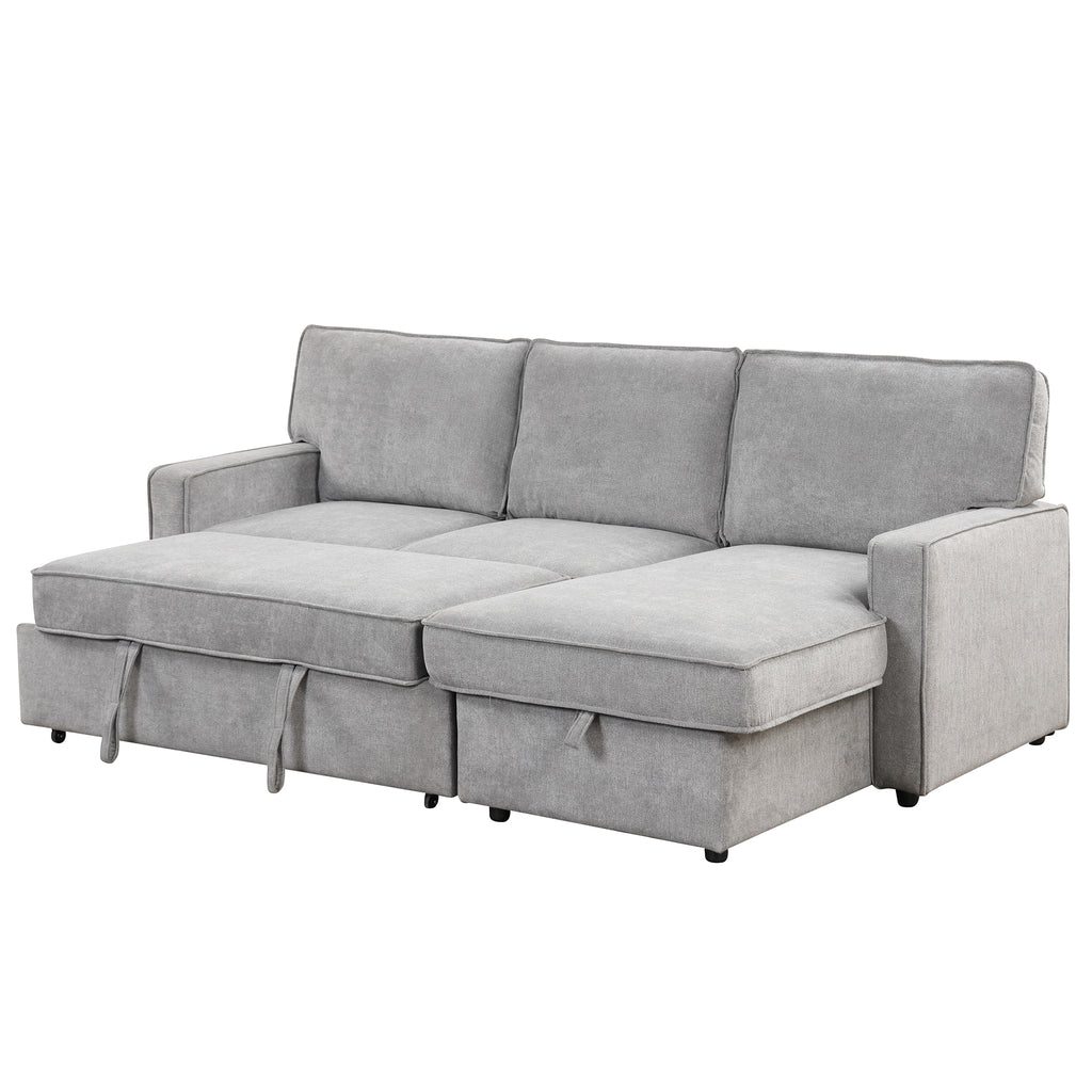U_STYLE Upholstery Sleeper Sectional Sofa with Storage Space, USB port, 2 cup holders on Back Cushions(same sku; WY000335AAE) - Grand Goldman Shop