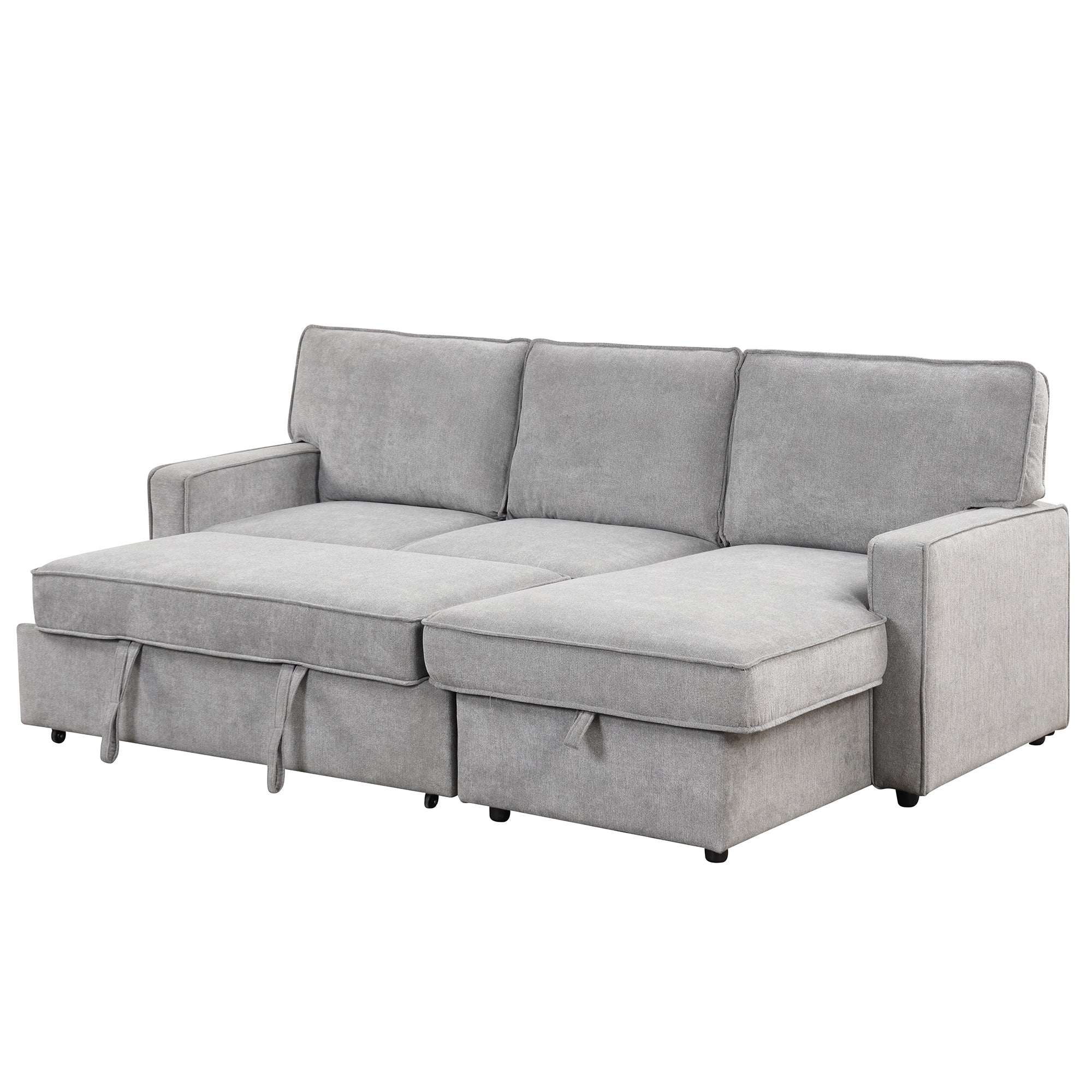 U_STYLE Upholstery Sleeper Sectional Sofa with Storage Space, USB port, 2 cup holders on Back Cushions(same sku; WY000335AAE) - Grand Goldman Shop