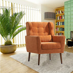 Modern Accent Chair,Chenille Arm Chairs for Living Room,Upholstered Mordern Armchair,Comfy Soft Padded Lounge Chair in Small Space, Bedroom, w/Pillow, Solid Wood Leg (Orange) - Grand Goldman Shop