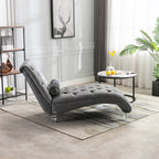 Velvet Chaise Lounge Indoor, Button-Tufted Upholstered Chaise Lounge Chair with Pillow, Silver Velvet, 63.98 Inches - Grand Goldman Shop