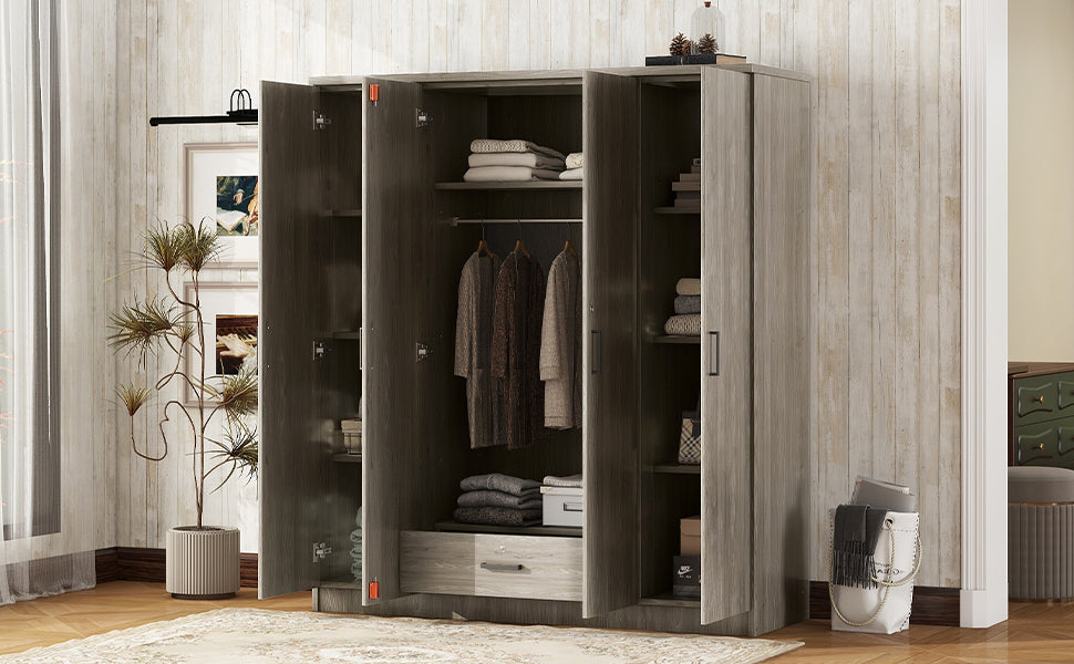 4-Door Wardrobe with 1 Drawer, Gray - Grand Goldman Shop