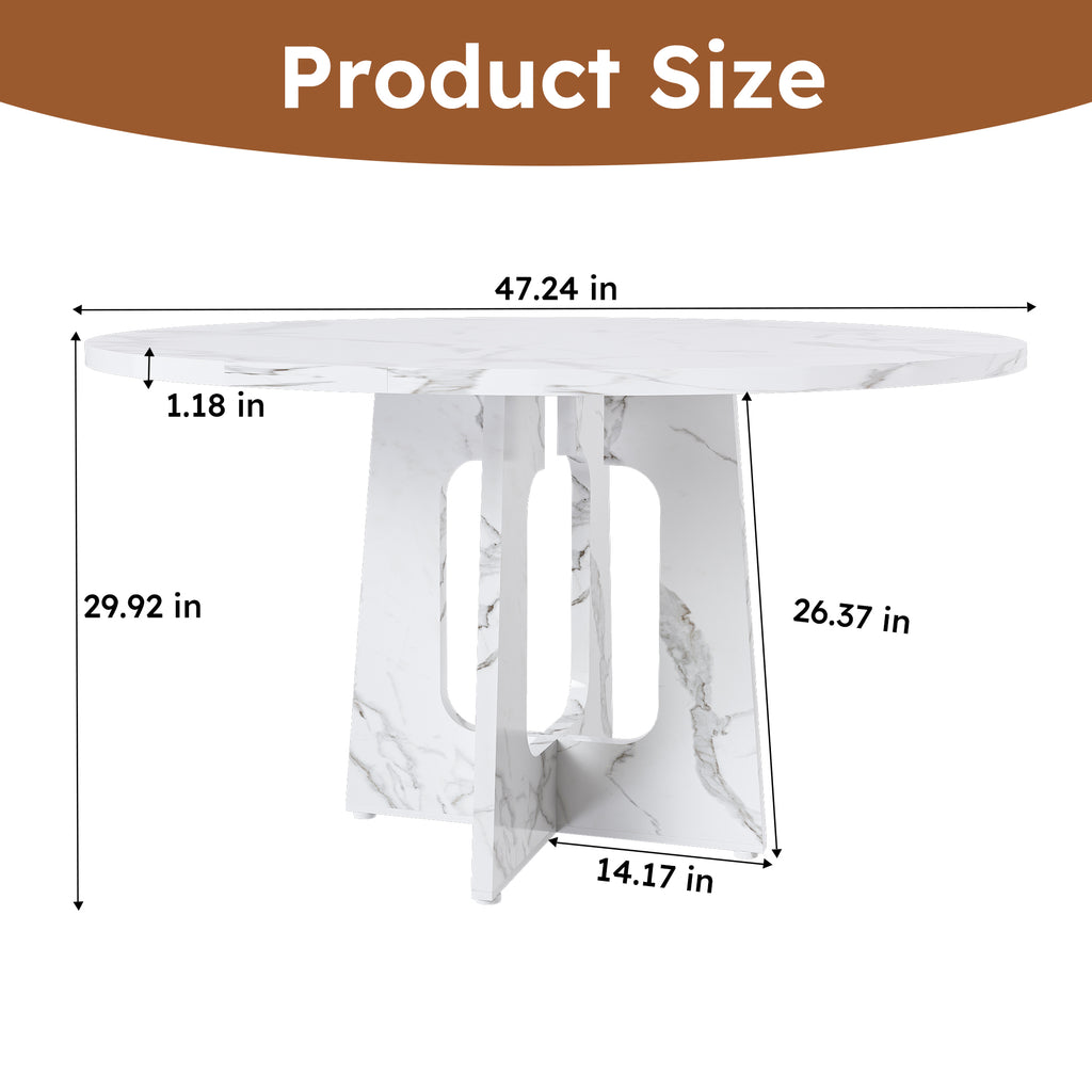 Modern Farmhouse 47.24' Round Dining Table for 4 with Marble White Finish MDF and Iron - Grand Goldman Shop