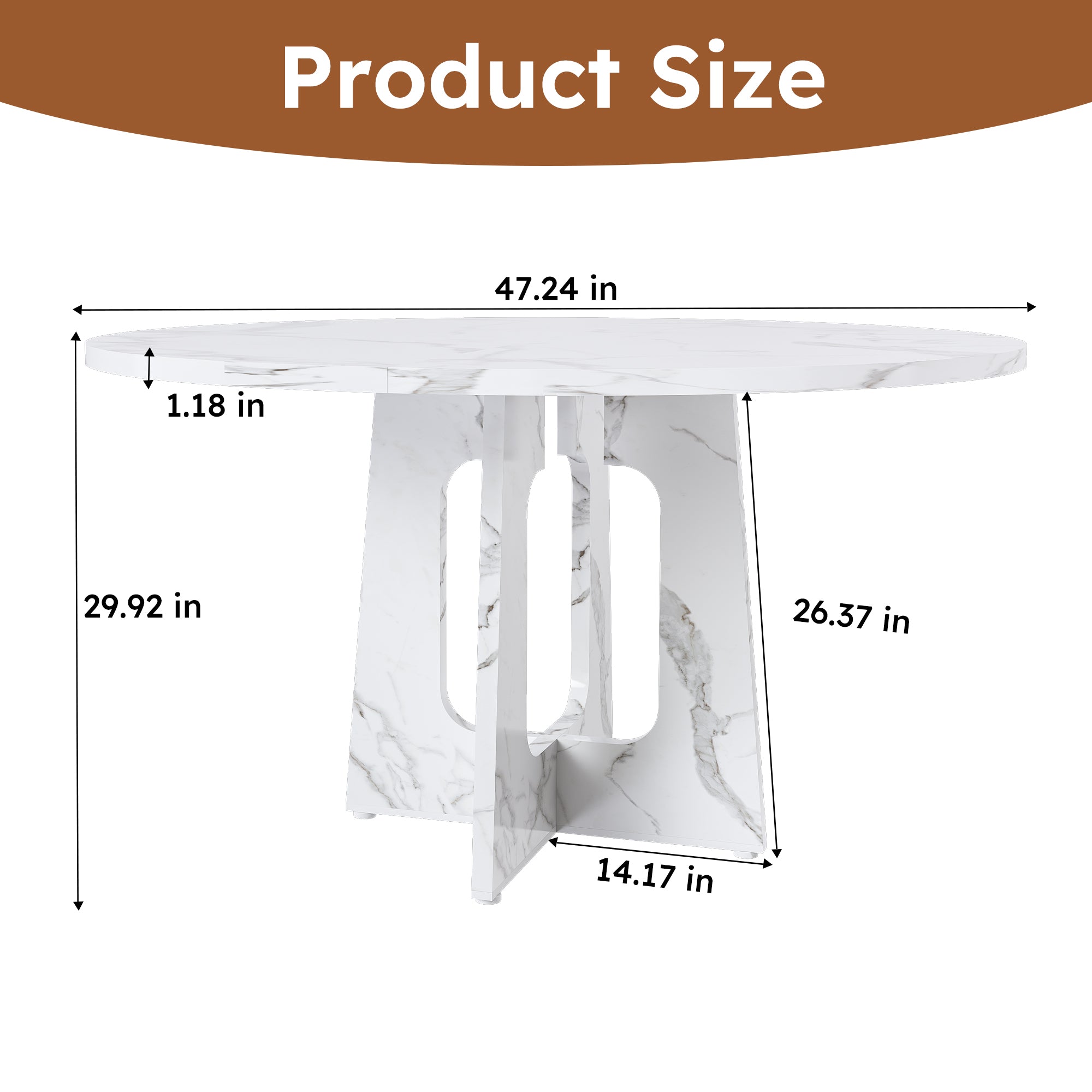 Modern Farmhouse 47.24' Round Dining Table for 4 with Marble White Finish MDF and Iron - Grand Goldman Shop