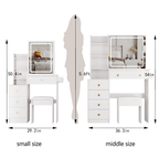 29.2' Small Size Left Bedside Cabinet Vanity Table + Cushioned Stool, 2 AC+2 USB Power Station, Hair dryer bracket, Extra Large Touch Control Sliding LED Mirror, Tri-color Switching, Brightness Adjust - Grand Goldman Shop
