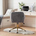 Stylish A&A Furniture Gray Adjustable Desk Chair with Artificial Rabbit Hair and Golden Metal Base - Available at Grand Goldm