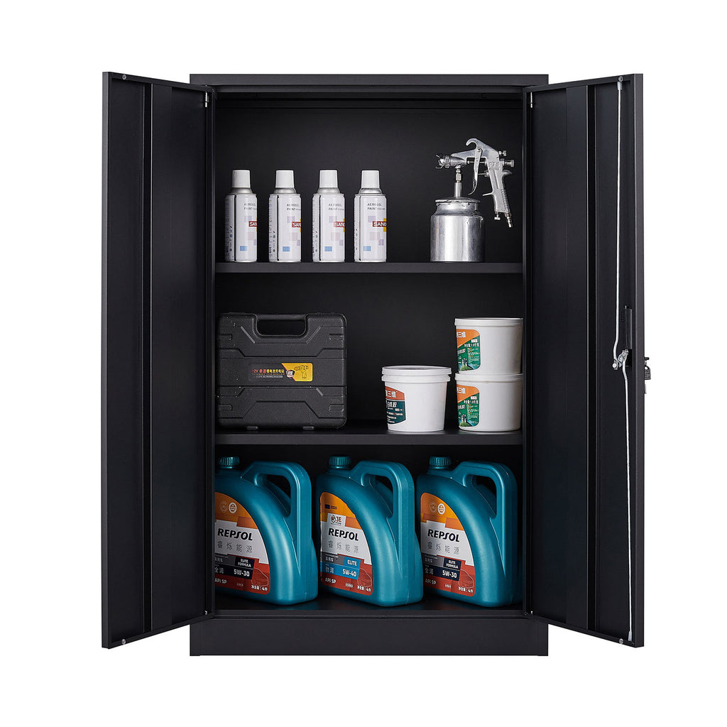 Black Metal Storage Cabinet with Locking Doors and Adjustable Shelf, Folding Filing Locker for Home Office, School, Garage, S