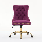A&A Furniture Office Chair,Modern Velvet Upholstered Tufted Button Home Office Chair with Golden Metal Base,Adjustable Desk C