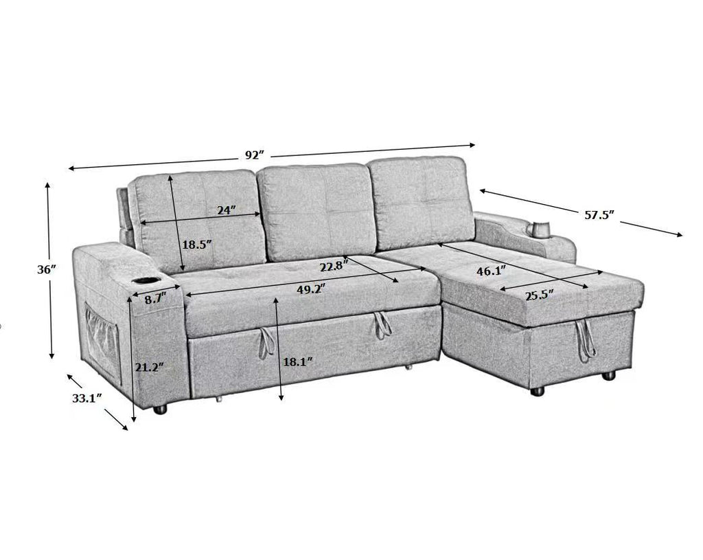 Right-facing sectional sofa with footrest, convertible corner sofa with armrest storage, living room and apartment sectional sofa, right chaise longue and  dark  grey - Grand Goldman Shop
