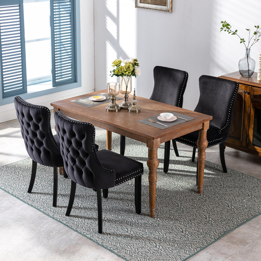 Upholstered Wing-Back Dining Chair with Backstitching Nailhead Trim and Solid Wood Legs,Set of 2, Black,SW8809BK, KD - Grand Goldman Shop