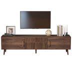 Mid Century TV Stand with 2 Drawers, Media Console Table for TVs up to 80'', Walnut Finish Solid Wood and MDF Entertainment Center for Living Room, Bedroom, Home Theatre - Grand Goldman Shop