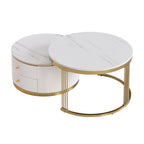 Modern 2 Pieces White Round Nesting  Coffee Table with Drawers in 27.6'' - Grand Goldman Shop