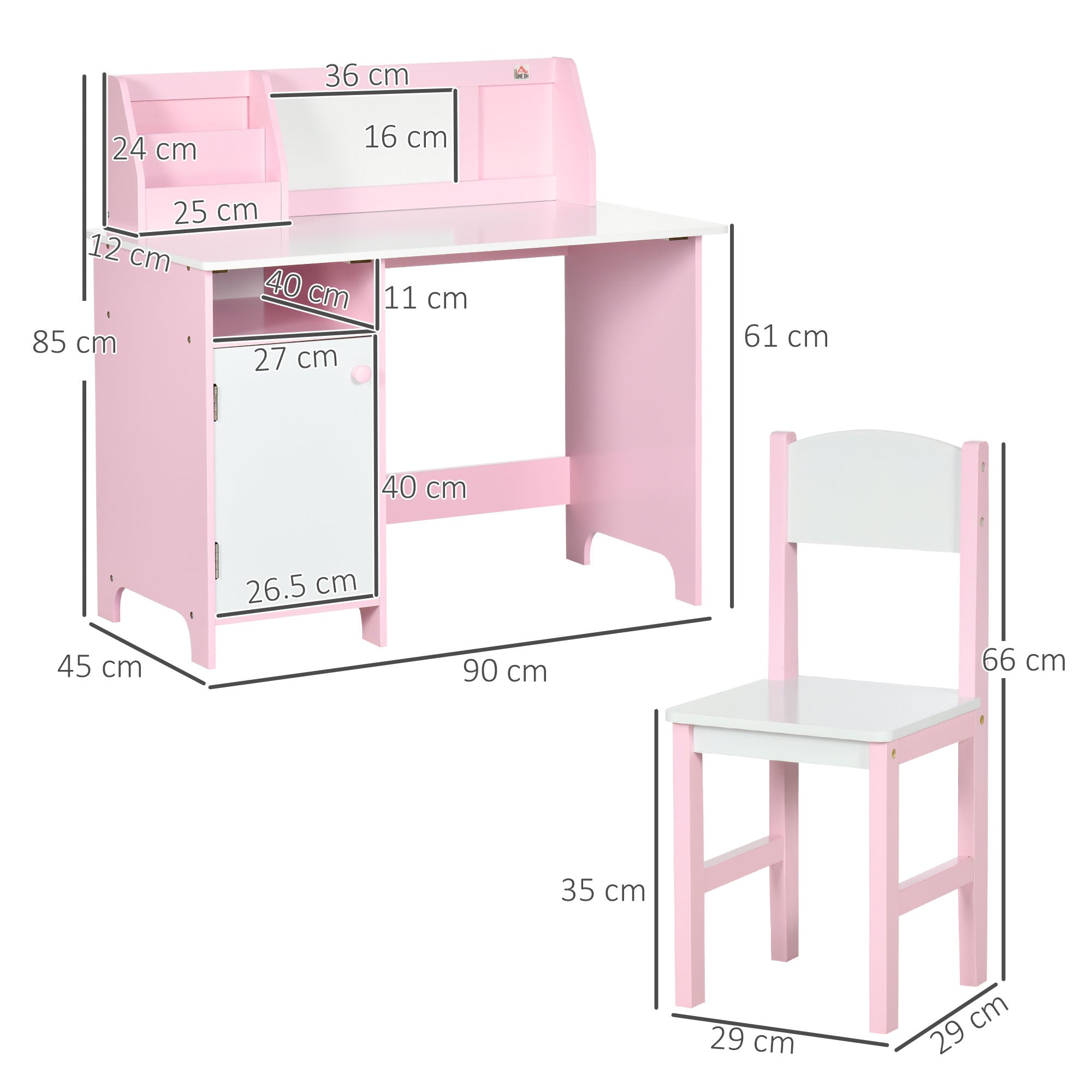 Qaba Toddler Desk and Chair Set, Kids Writing Desk Study Table for Children with Whiteboard, Storage Cabinet, Child Furniture