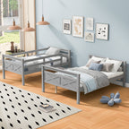 Gray Twin over Full Bunk Bed with Ladder and Safety Guardrail, Pine Wood and MDF, 79.3''L x 57.1''W x 61.3''H - Grand Goldman Shop