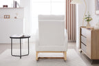 015B-Teddy Fabric Leisure Rocking Chair,Nursery Rocking Chair With Adjustable Footstool,Thickened Headrest And High Backrest, Storage Pocket On The Right Side,The Base Rocker Is Solid Wood,White - Grand Goldman Shop