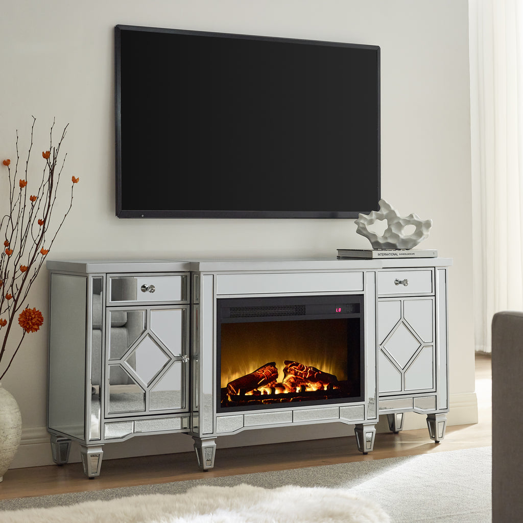 W 57' X D 15 ' X H 25.6' Flash silver combination TV fireplace cabinet - Grand Goldman Shop