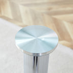 Modern Minimalist Circular Glass Dining Table with Electroplated Silver Metal Legs, 35-Inch Diameter - Grand Goldman Shop