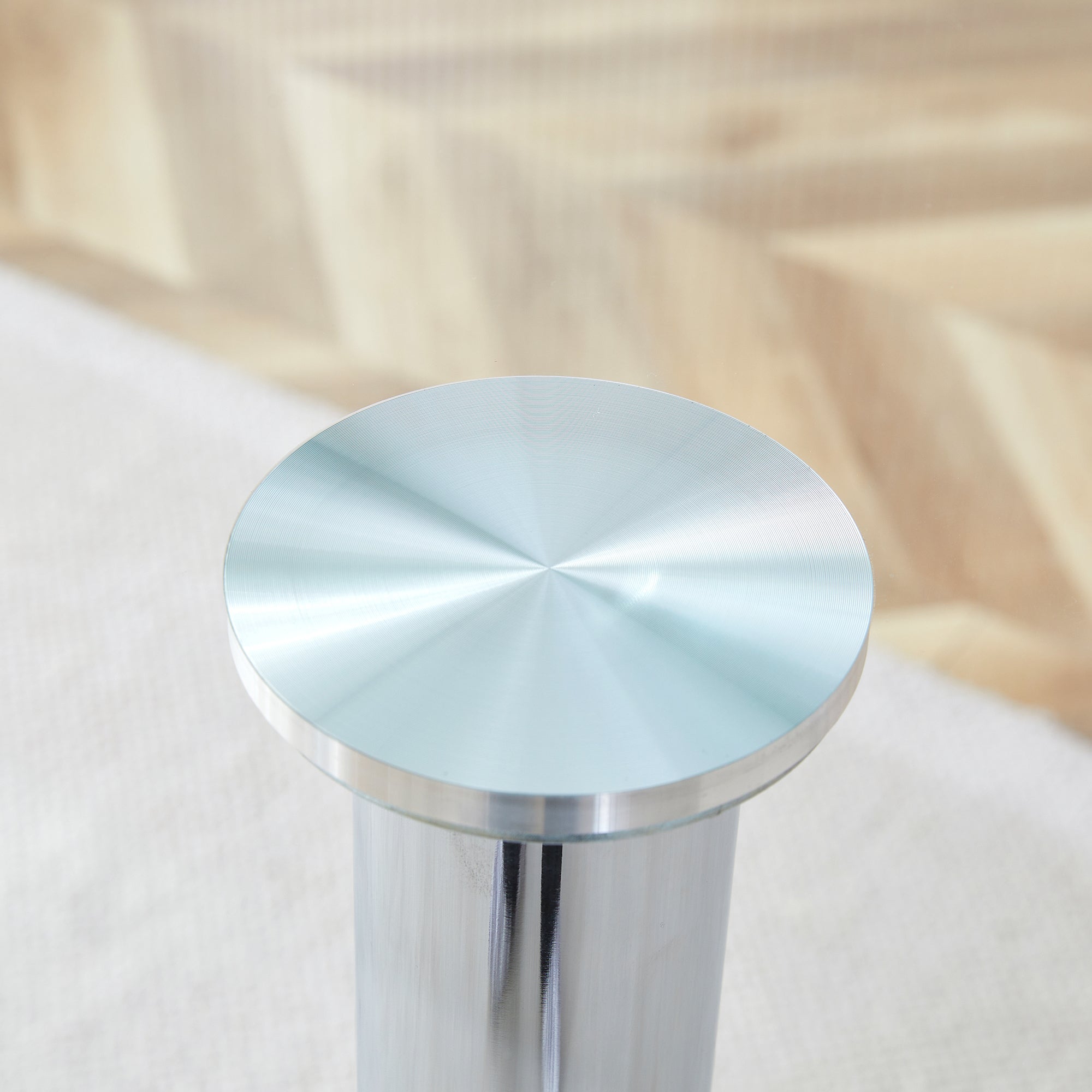Modern Minimalist Circular Glass Dining Table with Electroplated Silver Metal Legs, 35-Inch Diameter - Grand Goldman Shop