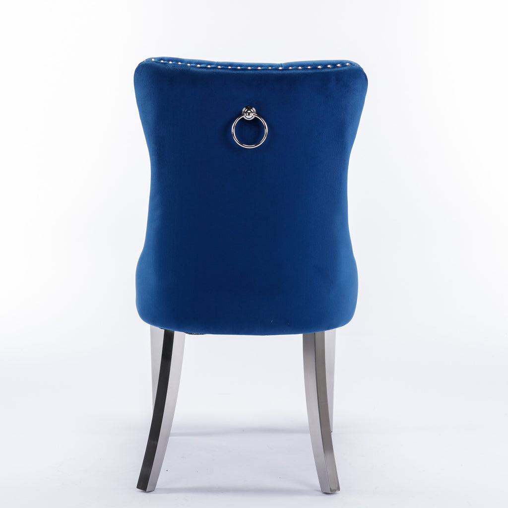 Nikki Collection Modern, High-end Tufted Solid Wood Contemporary Velvet Upholstered Dining Chair with Chrome Stainless Steel Plating Legs,Nailhead Trim,Set of 2,Blue and Chrome, SW1701BL - Grand Goldman Shop