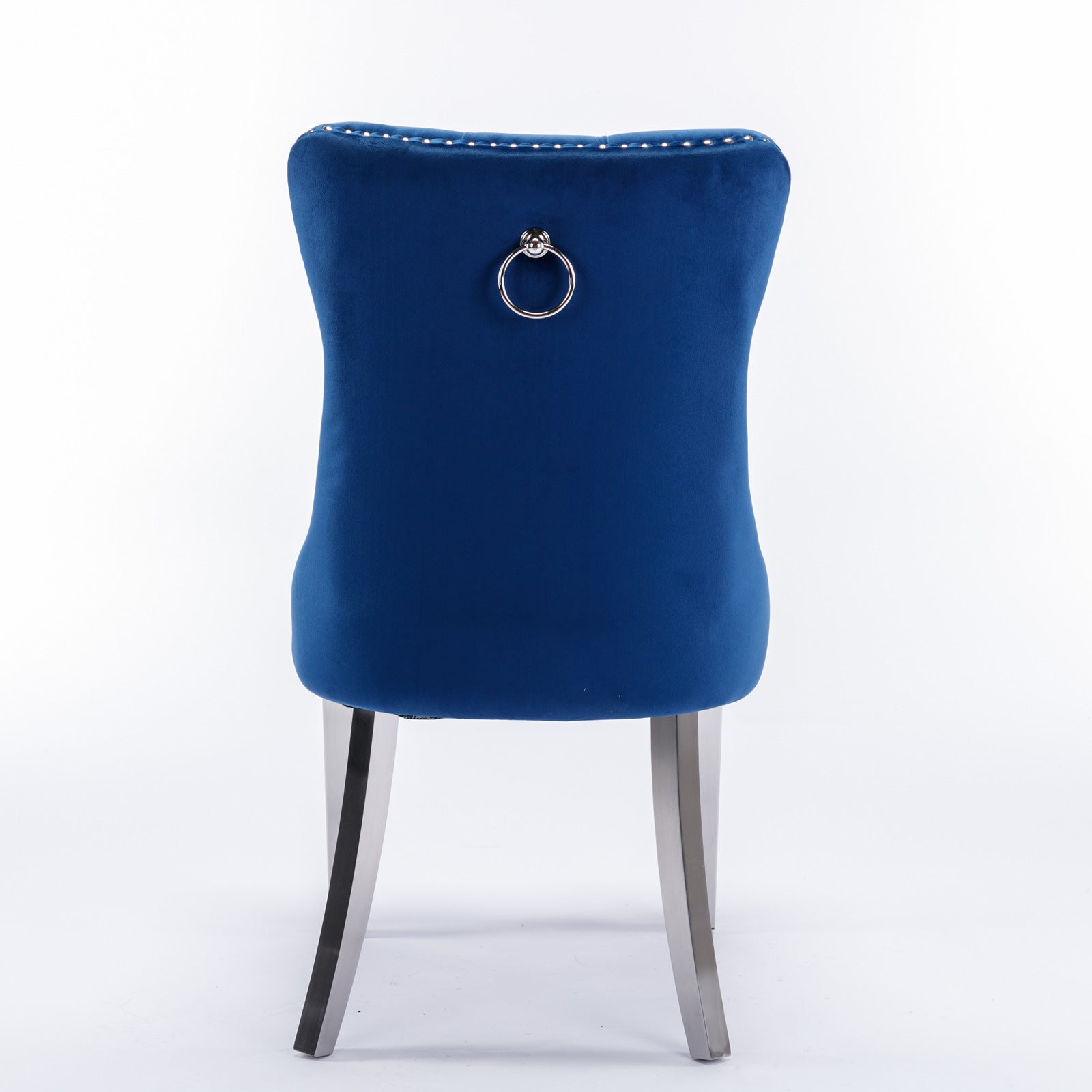 Nikki Collection Modern, High-end Tufted Solid Wood Contemporary Velvet Upholstered Dining Chair with Chrome Stainless Steel Plating Legs,Nailhead Trim,Set of 2,Blue and Chrome, SW1701BL - Grand Goldman Shop