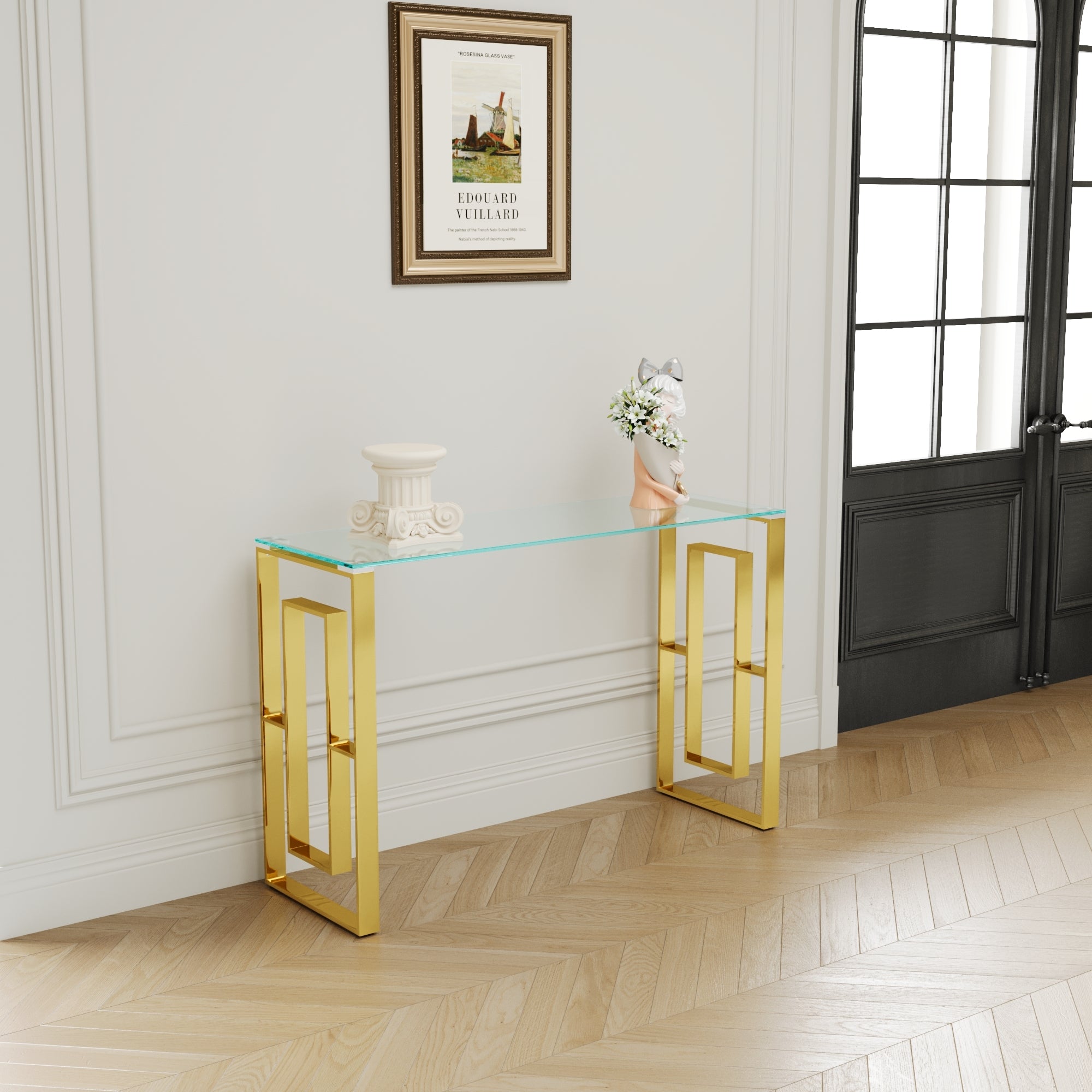 Console Table Stainless Steel Glass,Meal side table Golden Clear  bs-02 - Grand Goldman Shop