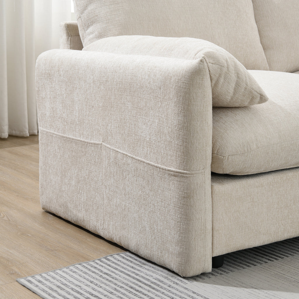 [VIDEO]96.5'' L-Shaped Sectional Sofa with Storage Ottoman and Pockets, Adjustable Phone Holder, USB Charger, Elephant Ear-Shaped Armrests, Comfy Seat for Living Room&Apartment, Chenille, 3 Colors - Grand Goldman Shop