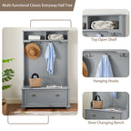 Modern Classic Hall Tree with Shoe Rack Bench and Coat Hooks for Hanging Storage, Entryway Bench with Open Shelves and Shoe Cabinets 40.16'W*18.58'D*64.17'H GRAY - Grand Goldman Shop