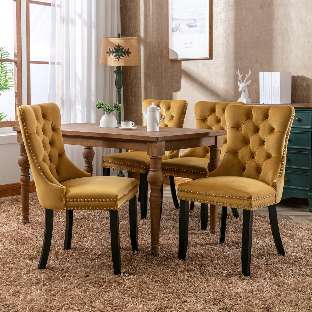 Nikki Collection Modern, High-end Tufted Solid Wood Contemporary Velvet Upholstered Dining Chair with Wood Legs Nailhead Trim 2-Pcs Set,Gloden, SW2001GL - Grand Goldman Shop