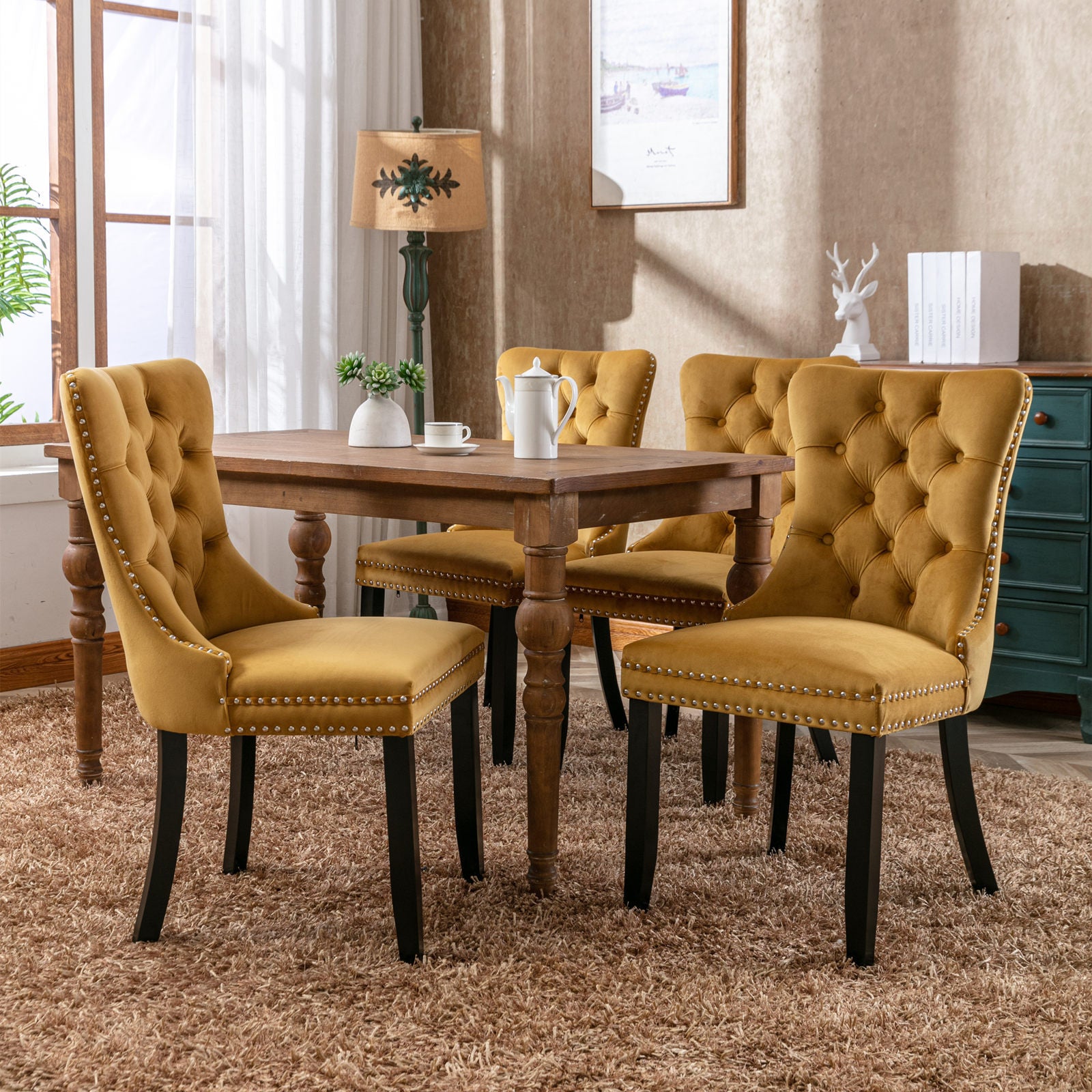 Nikki Collection Modern, High-end Tufted Solid Wood Contemporary Velvet Upholstered Dining Chair with Wood Legs Nailhead Trim 2-Pcs Set,Gloden, SW2001GL - Grand Goldman Shop