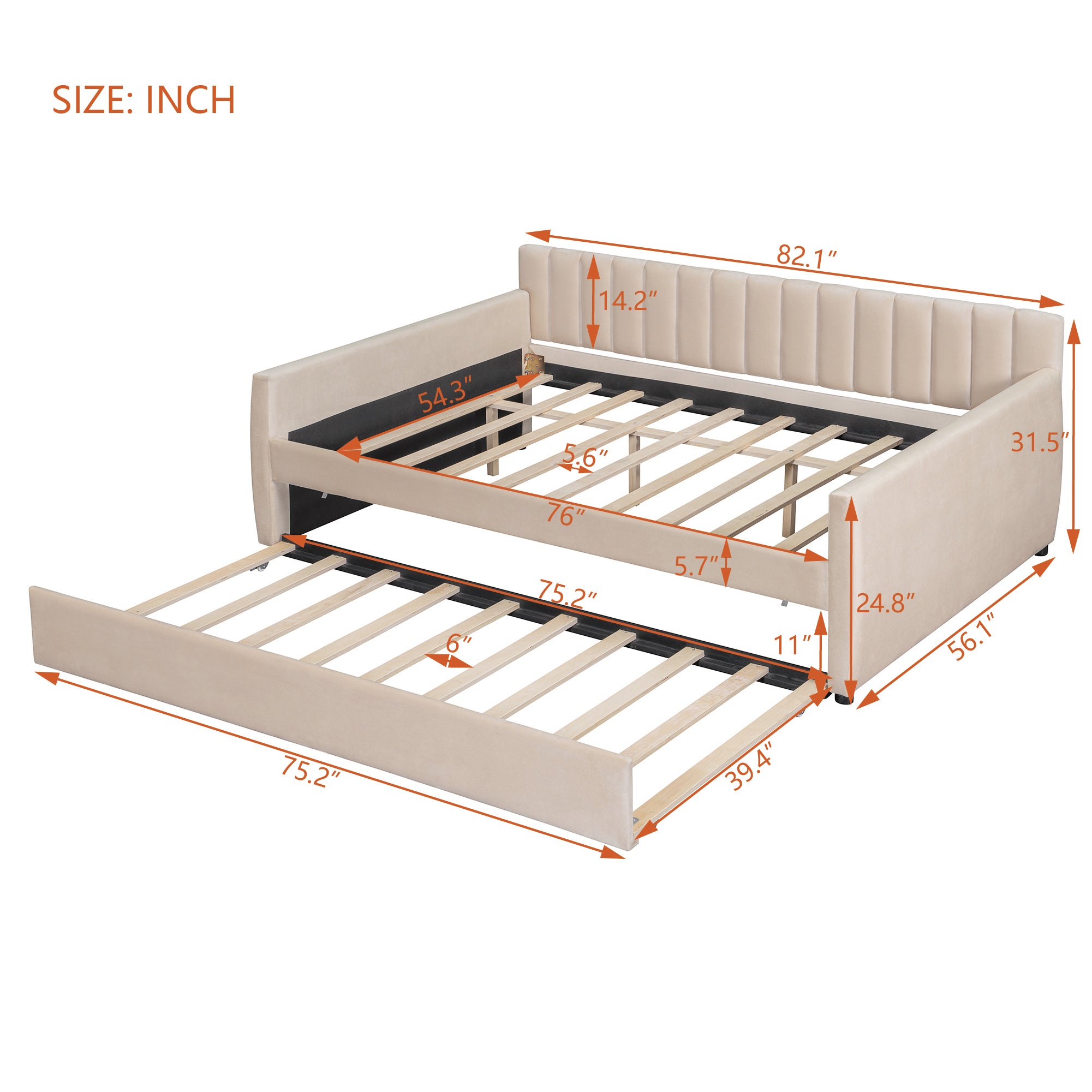 Full Size Upholstered daybed with Trundle and Wood Slat Support, Beige(Old SKU:LP000121AAA) - Grand Goldman Shop