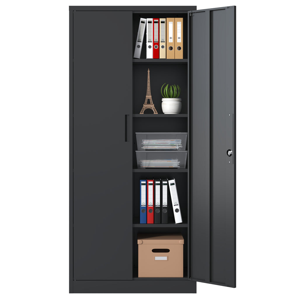 Heavy Metal 72'H Garage Storage Cabinet with Locking Doors, Black Steel, Adjustable Shelves | Premium Home Decor - Grand Gold