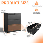 Modern Black 3-Drawer Lateral File Cabinet with Lock, Metal Filing for Legal/Letter/A4/F4 - Grand Goldman