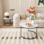 Nesting Coffee Table Set of 2, 27.6inch Round Wood Marble Pattern Top with Sturdy Metal Frame, White Living Room End Tables for Bedroom Balcony Yard - Grand Goldman Shop