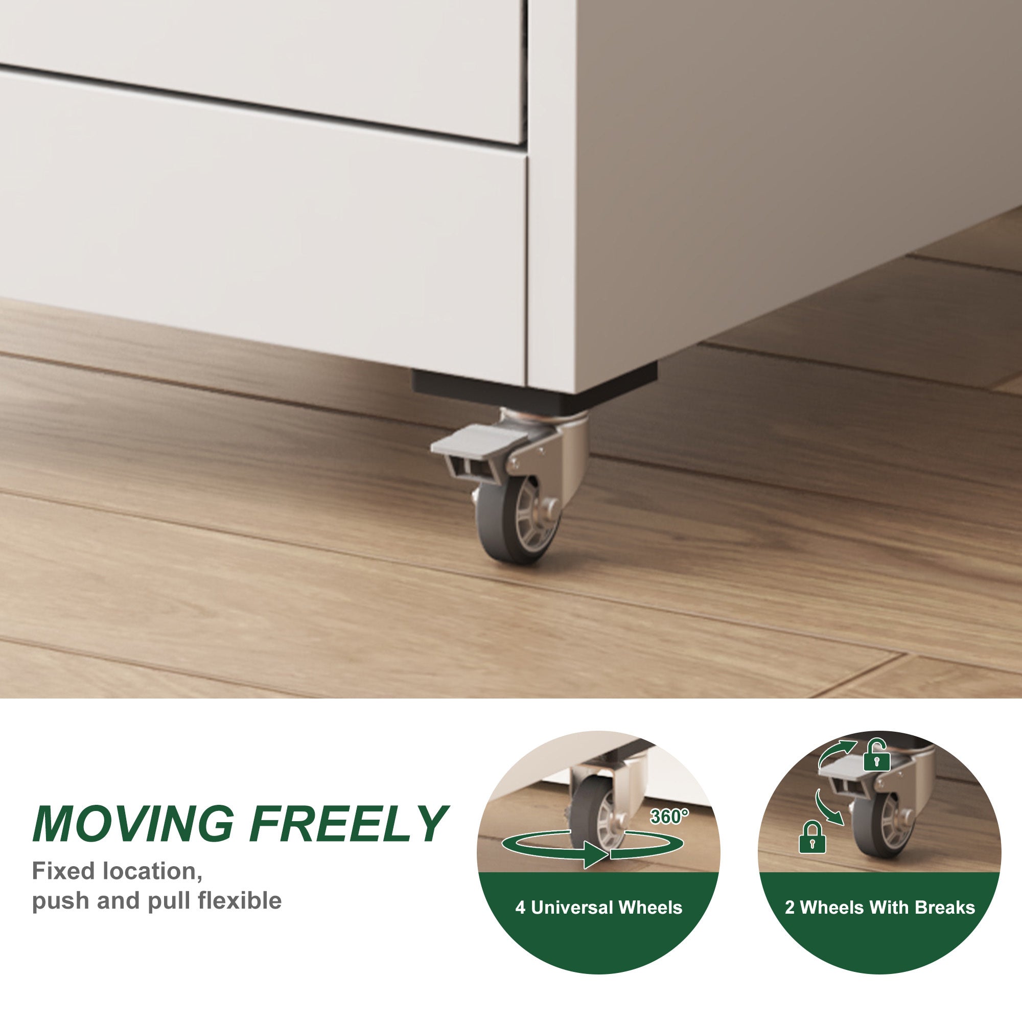 Heavy Duty 5 Drawer Metal Vertical File Cabinet with Lock and Wheels for Home Office, White, 17.72'D x 14.96'W x 64.21'H - Gr