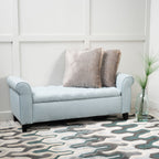 Contemporary Storage Ottoman with Rolled Arms and Button Tufting in Wheat Fabric, 50-inch - Grand Goldman Shop