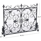 Darcie Wrought Iron Fireplace Screen with Intricate Detailing, Black Finish, Victorian Inspired Design, 10' D x 44' W x 35.5' H - Grand Goldman Shop