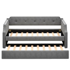 Gray Upholstered Daybed with Trundle, Twin, Wood Slat Support, Linen Fabric Frame Sofa Bed - Grand Goldman Shop